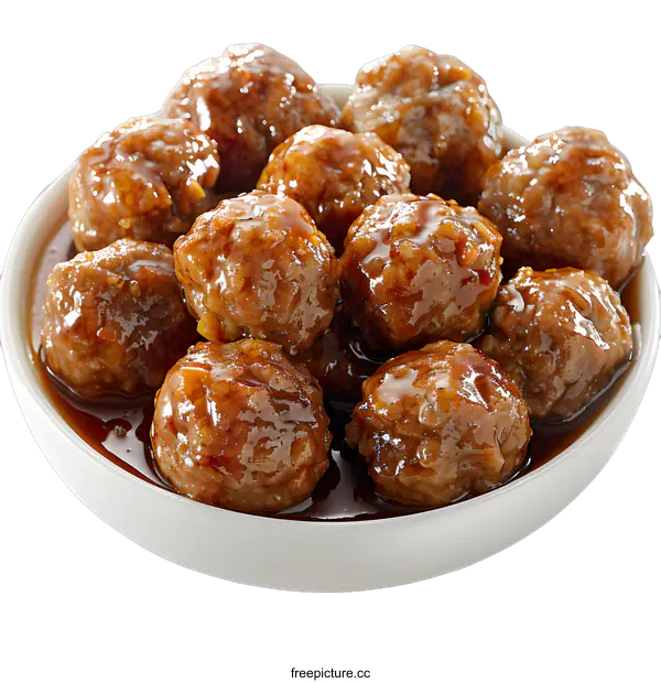 [Transparent Background PNG]Bowl of Glazed Meatballs