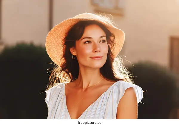 Woman in Straw Hat Outdoors Portrait