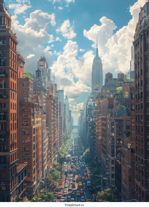 New York City Street with Empire State Building