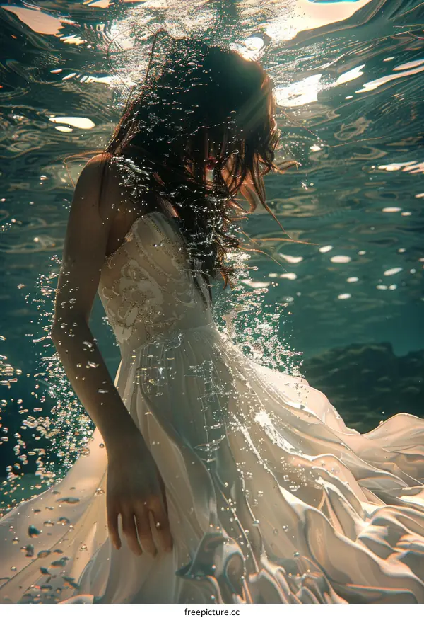 Ethereal Underwater Portrait of Woman in White Dress