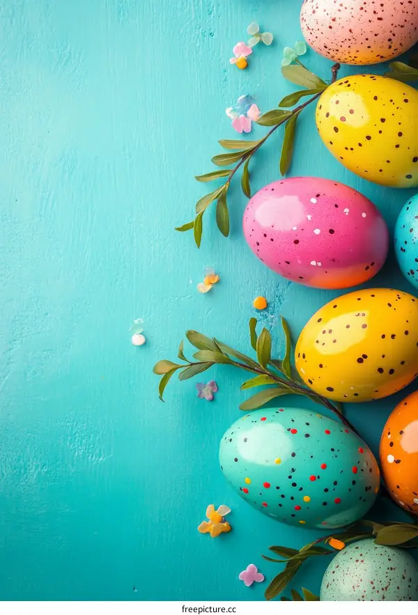 Colorful Easter Eggs on Teal Background
