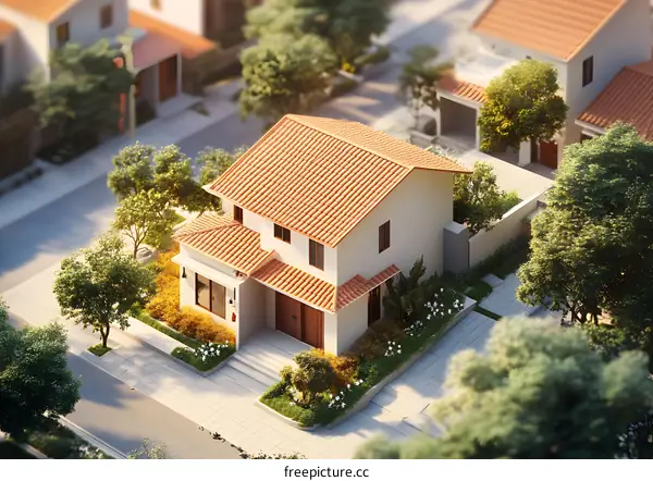 Aerial View of a Modern Two Story Home in Suburbia