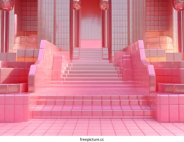 Pink Geometric Stairs in a 3D Illustration