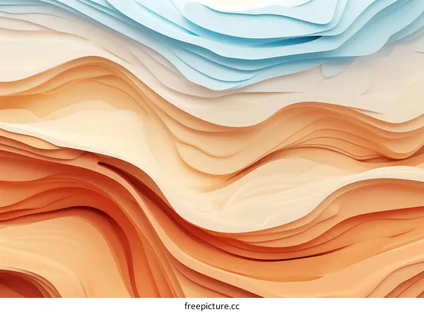 Abstract 3D Wavy Background In Orange White And Blue Tones