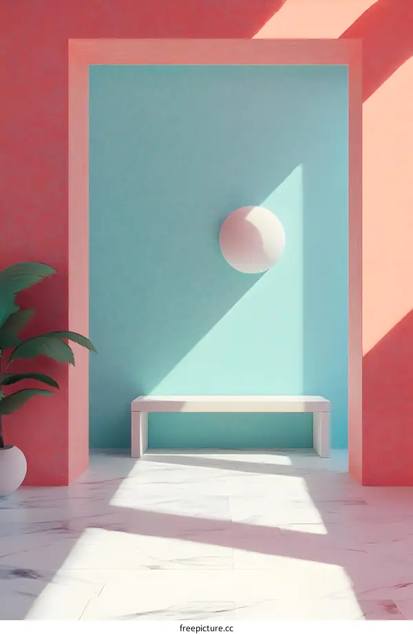 Minimalist Interior Design with Peach and Blue Walls