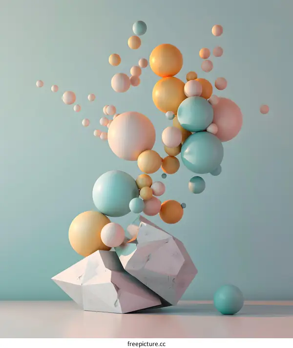 Abstract 3D Geometric Shapes Background with Floating Balls
