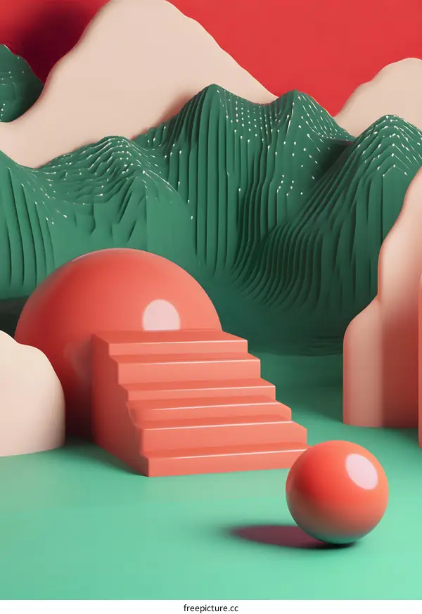 3D Abstract Geometric Background with Green and Orange