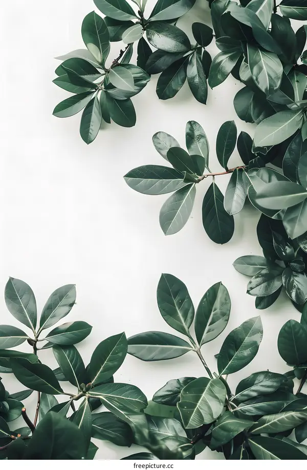 Green Leaves on White Background