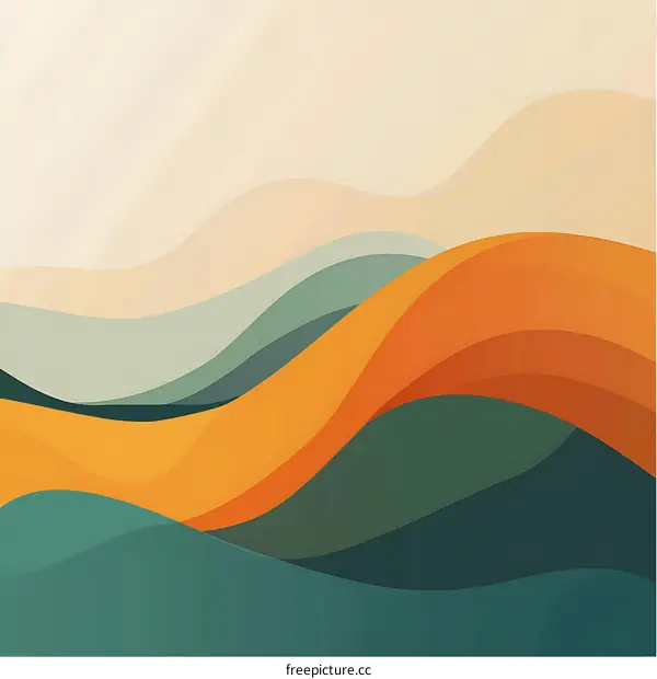 Abstract Minimalist Landscape With Colorful Wavy Shapes