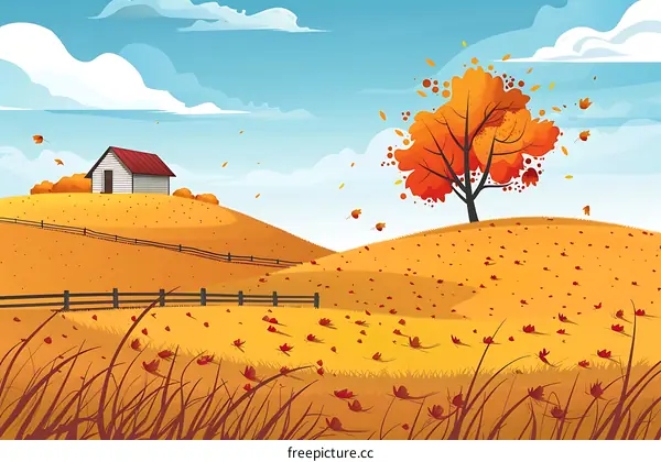 Autumn Landscape with a House and a Tree