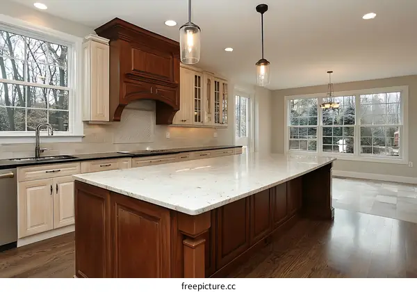 Modern Kitchen Island with Large Windows