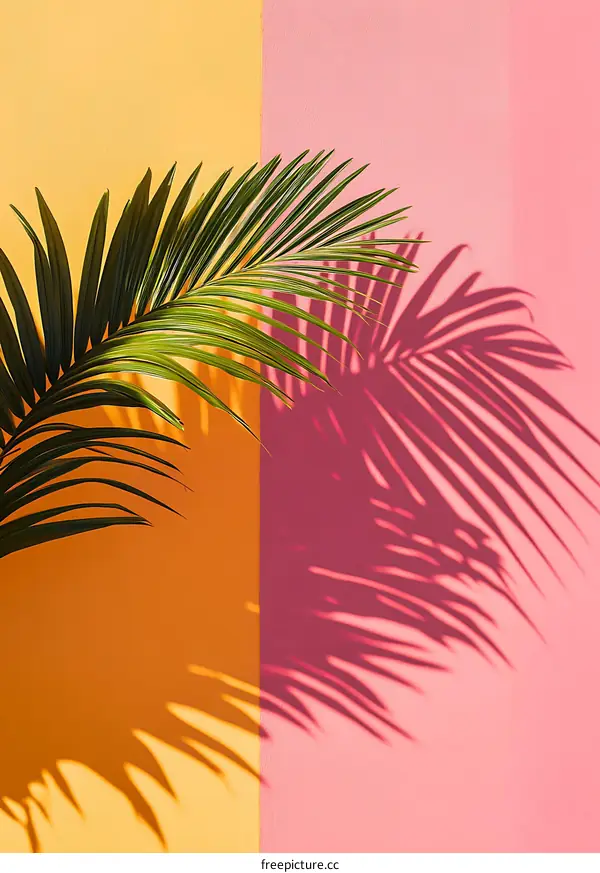 Palm Leaf Shadow On Yellow And Pink Wall
