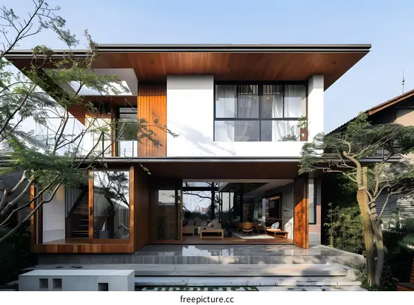 Modern Minimalist Home with Wooden Accents and Large Windows