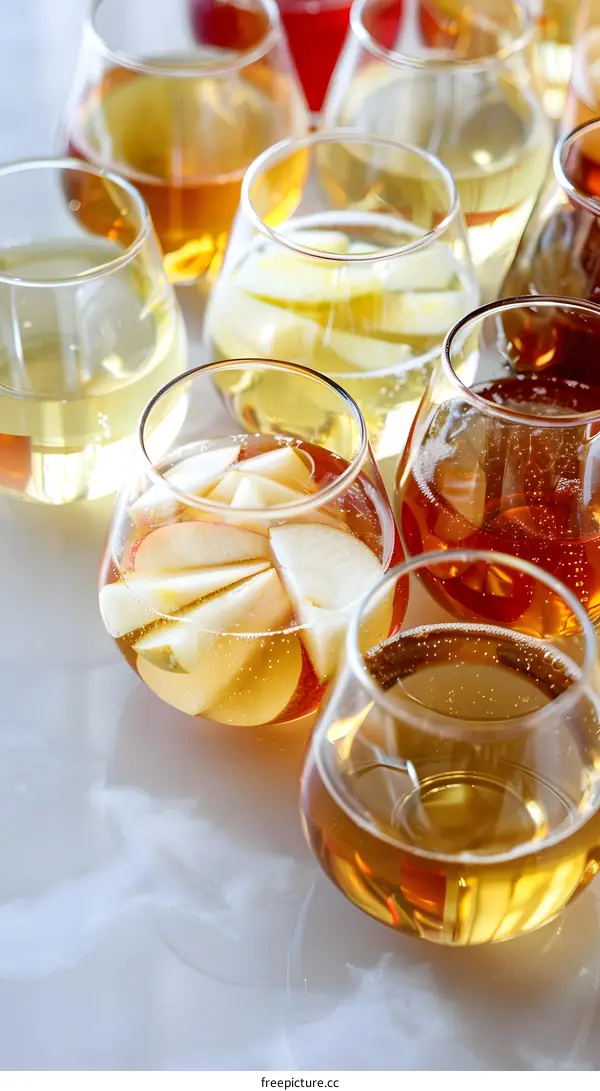 Glass of Sparkling Apple Cider with Apple Slices