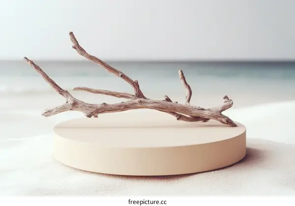 Minimalist Beach Scene with Driftwood Display