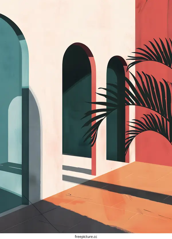 Abstract Minimalist Illustration of a Modern Building with Palm Trees
