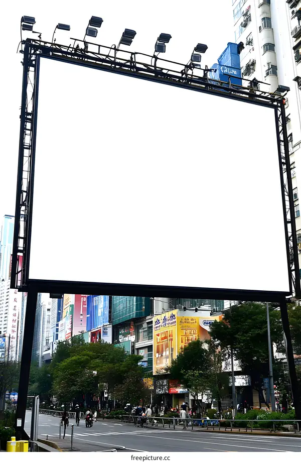 Blank Billboard on City Street with People