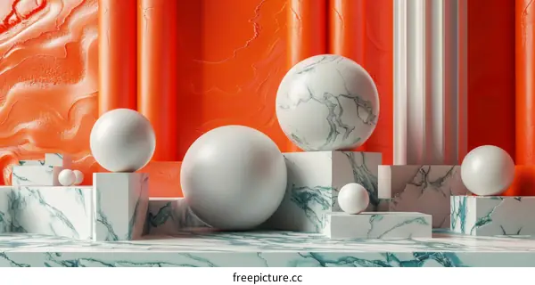 Abstract Geometric Composition with Marble and Orange
