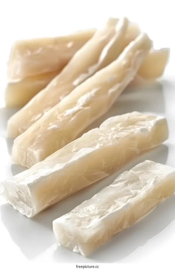 Frozen fish fillets on white background