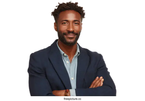 [Transparent Background PNG]Confident Black Business Man Portrait