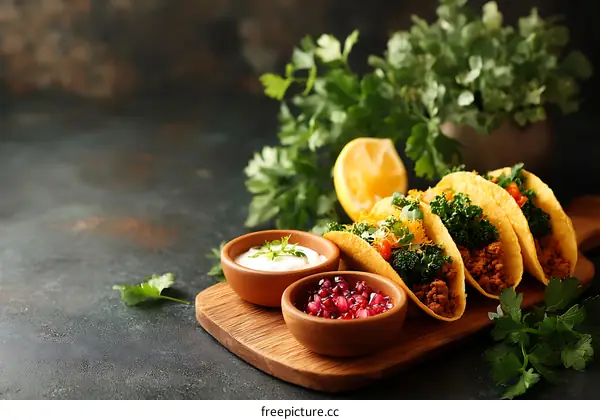 Delicious Vegetarian Tacos with Fresh Herbs and Sauces