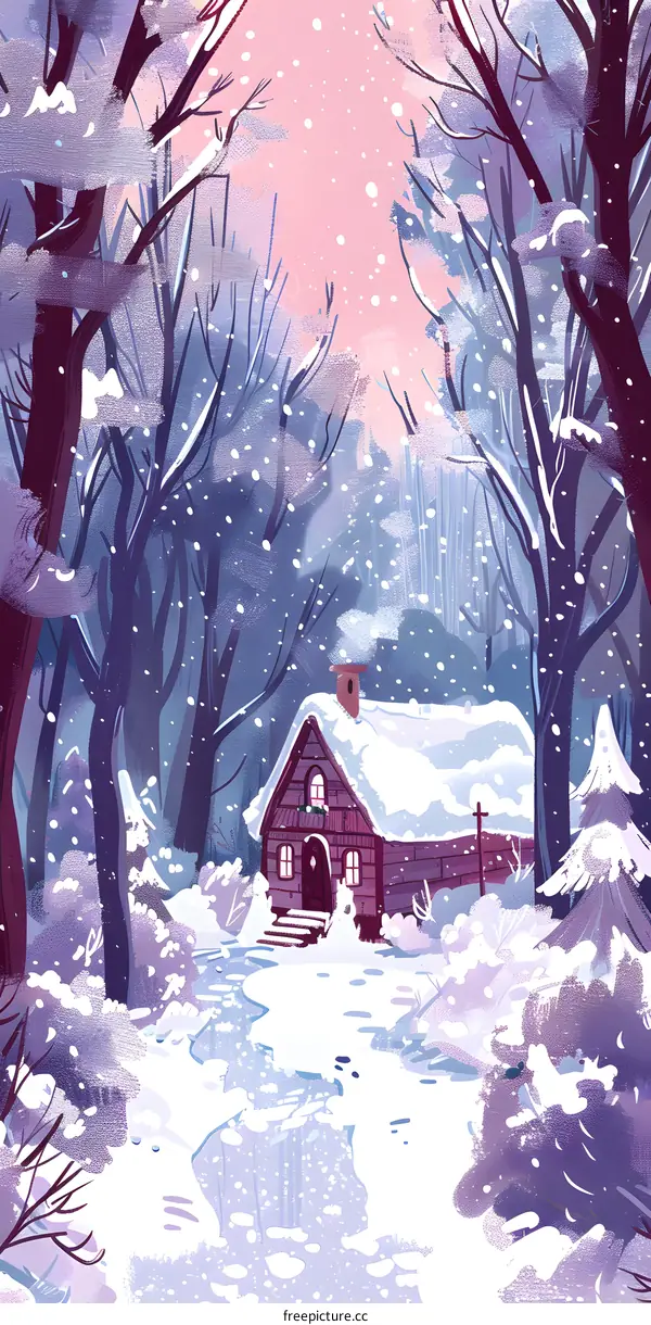 Winter Cabin in a Snowy Forest