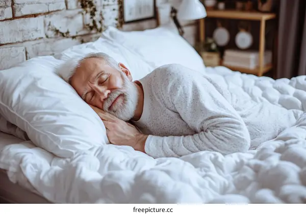 Elderly Man Sleeping Peacefully in Bed