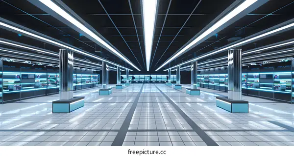 Futuristic Retail Store Interior Design With Blue Lights