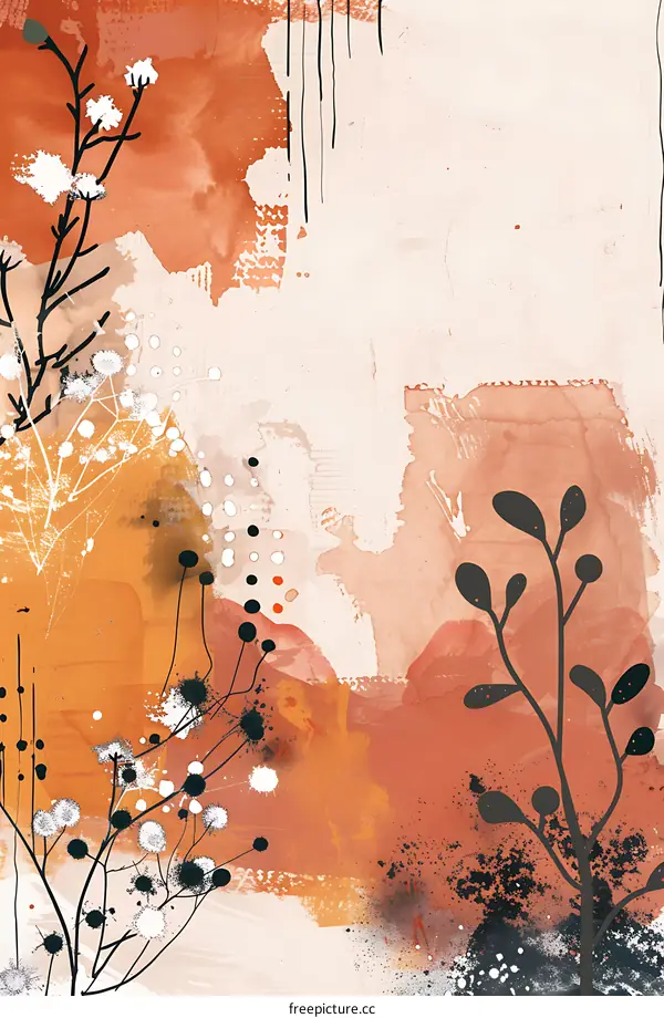 Abstract Watercolor Painting with Floral Elements