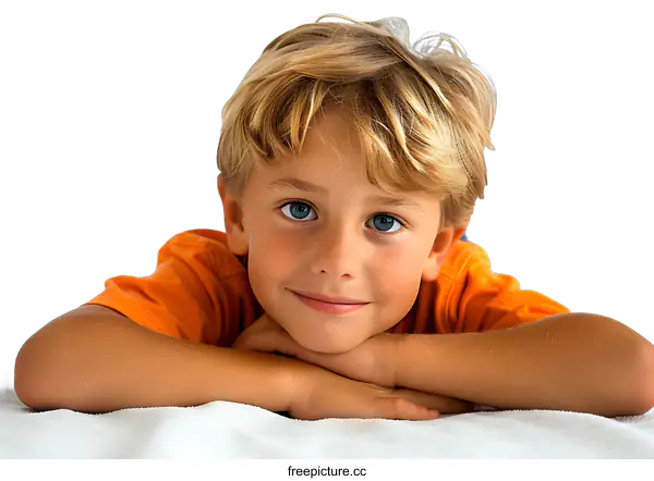 [Transparent Background PNG]Portrait of a happy smiling little boy with blue eyes and freckles