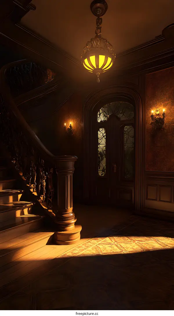 Dark Wooden Staircase in Vintage Interior