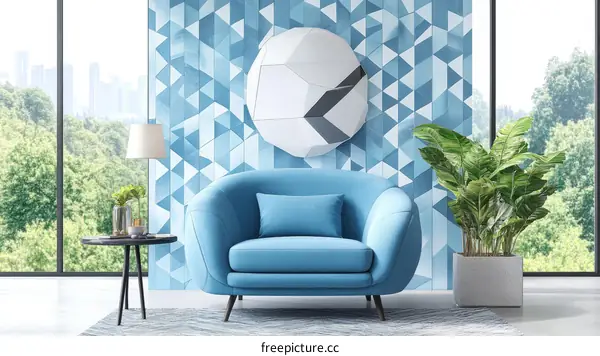 Modern Living Room with Geometric Wallpaper