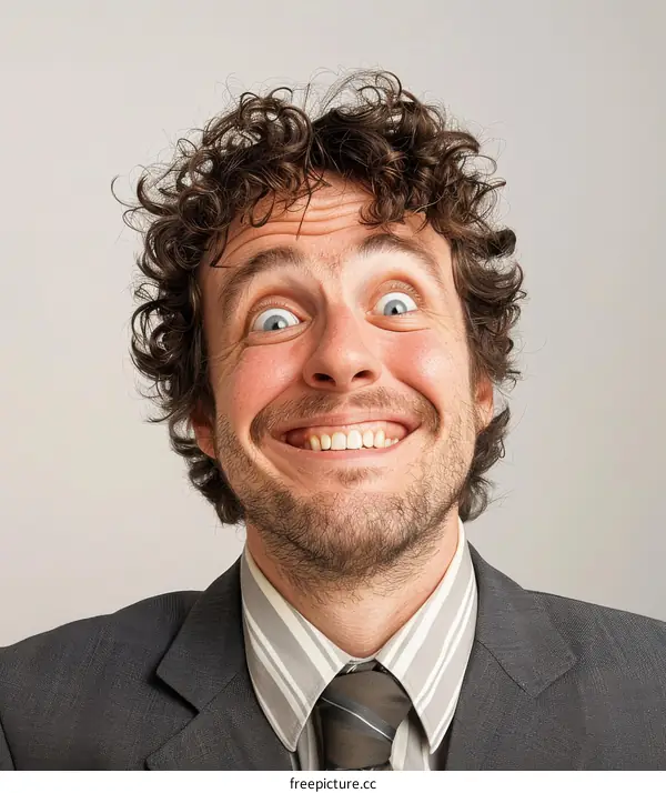 crazy businessman with curly hair