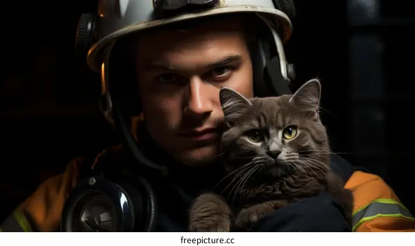 Firefighter Rescues Cat from Burning Building