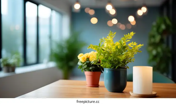 Indoor plants on a wooden table