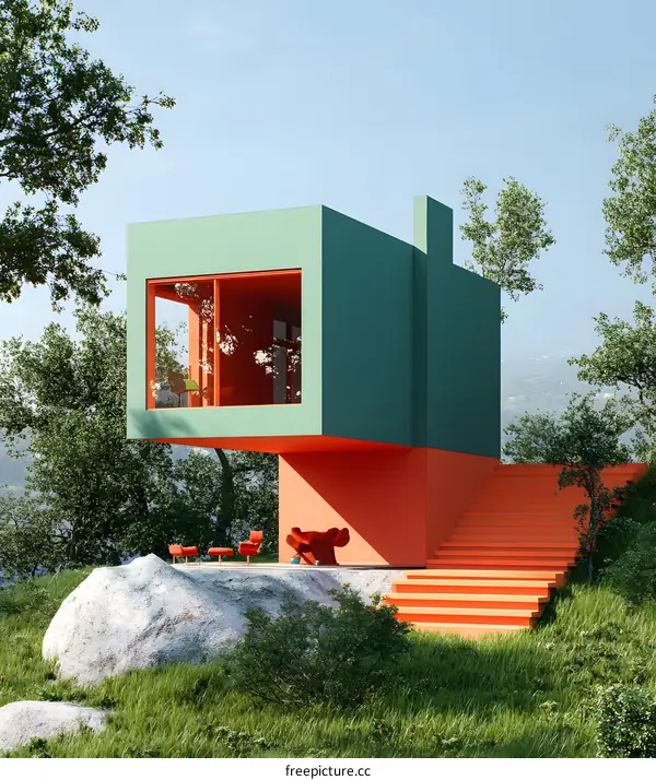 Modern House with Green and Orange Color Scheme