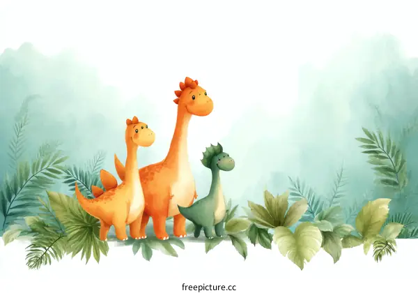 Cute Dinosaurs in a Tropical Jungle Illustration