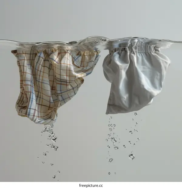 Two Pairs of Shorts Submerged in Water