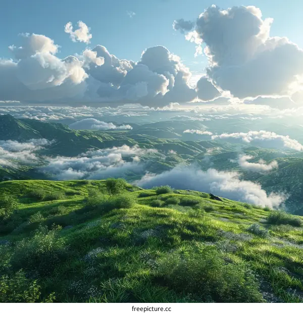 Mountain Valley Landscape with Clouds