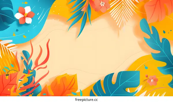 Tropical Leaves and Flowers Background Illustration