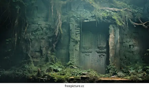 Overgrown Temple Ruin in the Rainforest of Yucatan