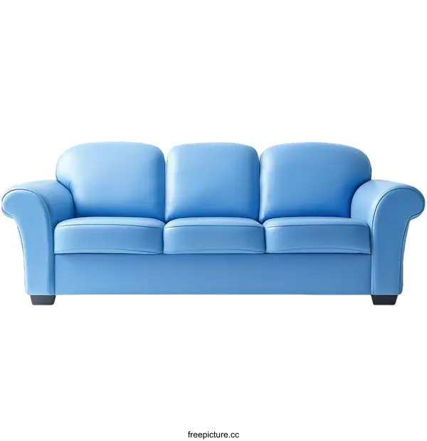 [Transparent Background PNG]Light Blue Leather Sofa with Classic Design