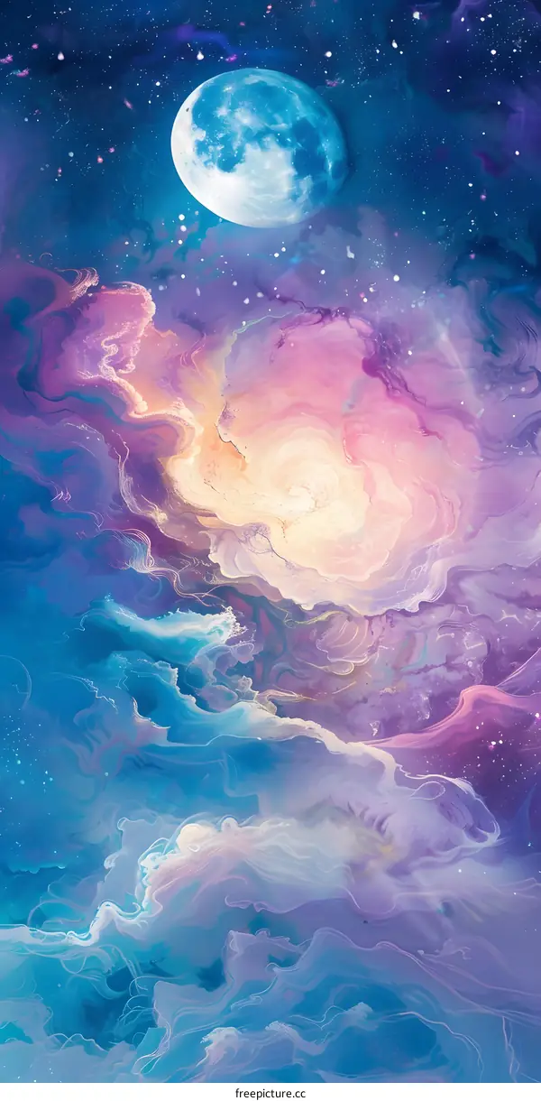 Abstract Night Sky with Moon and Stars