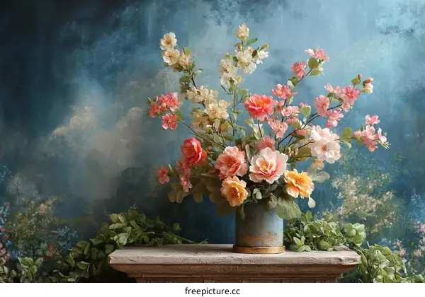 Floral Arrangement in Teal Background