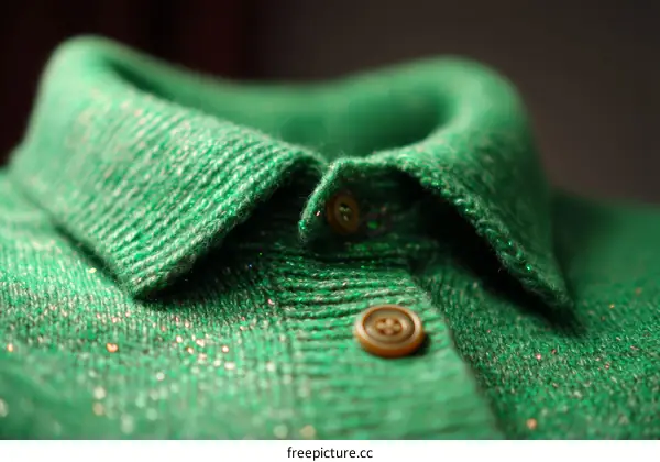 Closeup of a Green Knitted Sweater Collar