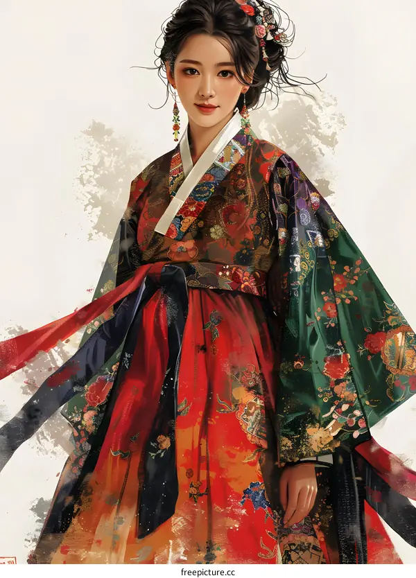 Beautiful Korean Woman in Traditional Hanbok Dress