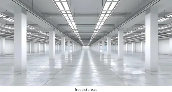 Empty White Interior Space with Columns