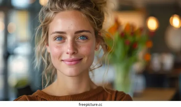 portrait of a beautiful young woman with blonde hair and blue eyes