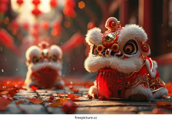 Traditional Chinese Lion Dance Performance During Spring Festival
