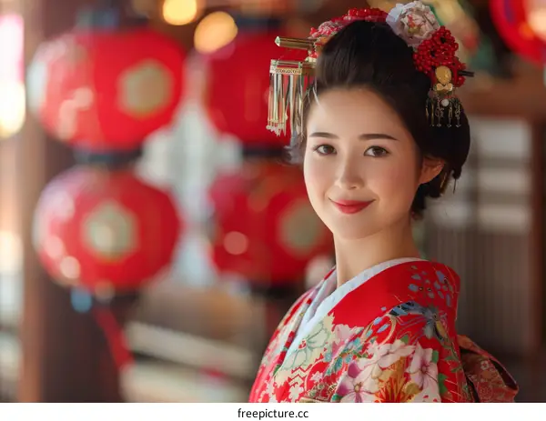 Portrait of a Japanese woman in traditional clothing